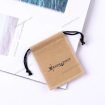 China khaki velvet pouch with black rope drawstring manufacturer