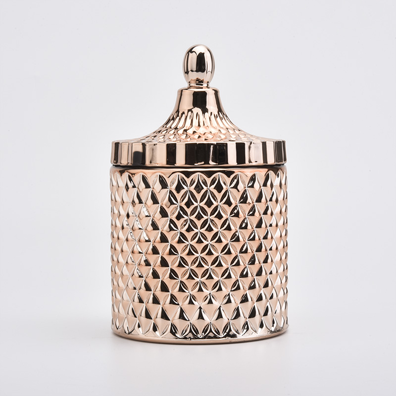 18oz luxe gouden glas diamant effect kandelaar met deksels voor het maken van kaarsen