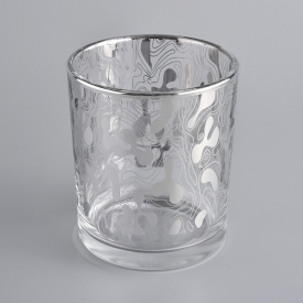 12 Oz klar Glas Kerzenhalter mit einzigartigen metallischen Siver Drucke