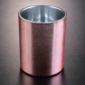 Suport de lumânare de sticlă cu efect de metal auriu roz cu decor cu galvanizare