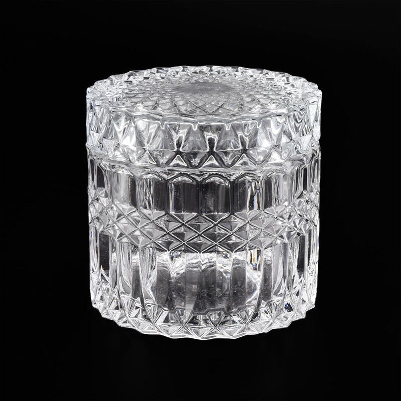 Embossed Pattern Glass Candle Vessel With Lids