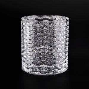 Forneça porta-velas de vidro transparente de 9 oz com padrão de ondas para decoração de casa