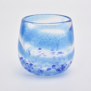 Pote de vela de vidro azul translúcido de 6 oz para decoração de casa castiçais