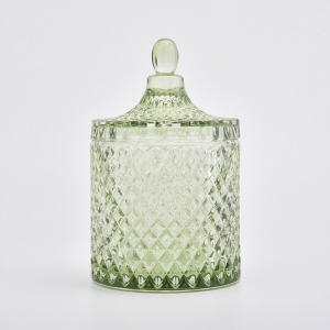 tarro de vela de vidrio verde de lujo con tapa decoración del hogar
