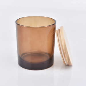 balang lilin kaca amber coklat 12 oz dengan penutup kayu