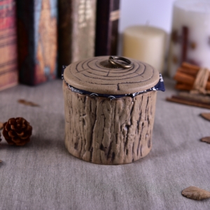 Brown grande jar árvore forma castiçal cerâmica com tampa