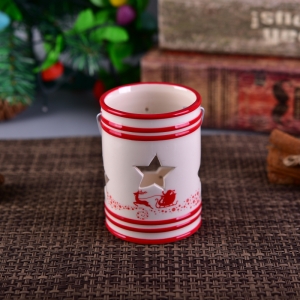 Suporte de vela de cerâmica com estrela oca para presente de Natal