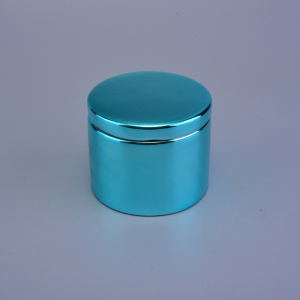 Blau glasierte Keramikkerzengläser mit Deckel