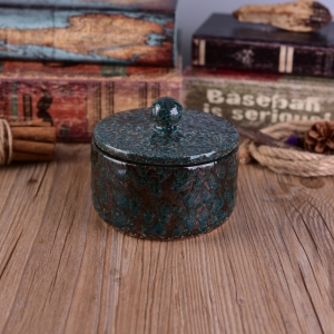 Portacandele in ceramica smaltata a trasmutazione vintage con coperchio per cera