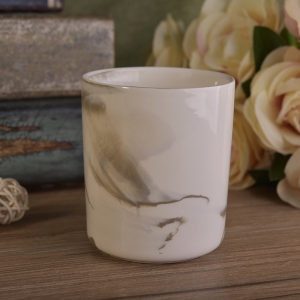 Venta caliente de los tarros de vela de cerámica de mármol blanco de cilindro largo