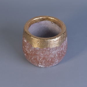 Gold Rim Ceramic Candle Jar with Color Glazing