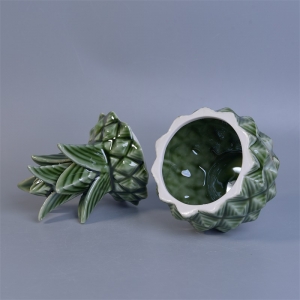 Seturi de lumânări ceramice din ananas glazurat verde de 370 ml, cu capace