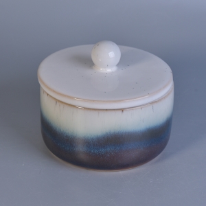 Tarro de vela de cerámica decorativa de esmalte de transmutación con tapas