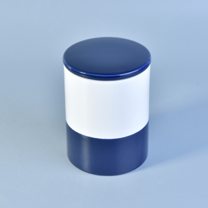 Dolomit hvid og blå keramik krukke med låg