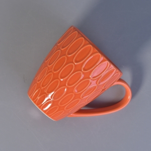 Orange wholesale ceramic candle cup with handle