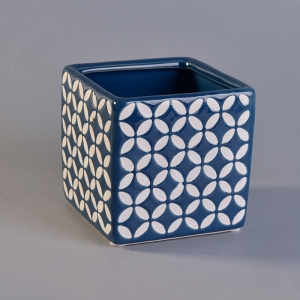 Klasyczne kwadratowe niebieskie ceramiczne świeczniki z niestandardowym nadrukiem