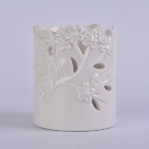 Custom white flower ceramic wedding candle holder