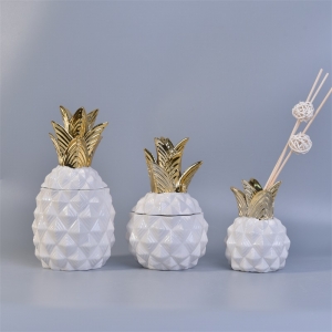 Hvid keramisk krukke med ananas med guldlåg 12 oz