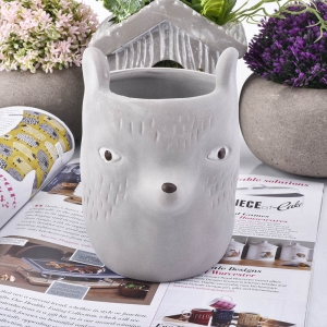 Hög kvalitet kreativitet keramisk ljusstake vit björn form lera behållare heminredning