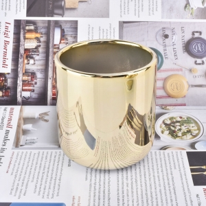 Luxury Gold electroplated round bottom ceramic candle holder 10oz popular selling home decoration