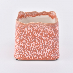 Kwadratowy ceramiczny słoik na świece szkliwiony bursztynem