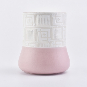 Ceramic Candle Holder Solid Pink Bottom Textured Top