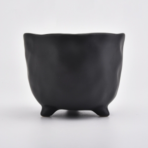 Borcan din ceramică neagră, cu picioruș, suport pentru lumânări din ceramică, decorare pentru casă
