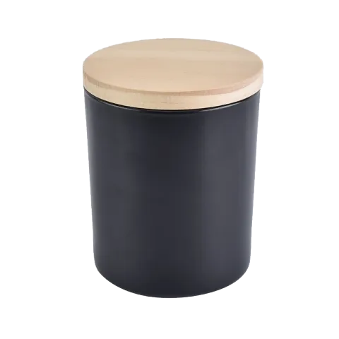 China Wholesale 8oz Black Glass Candle Jar With Wooden Lid manufacturer