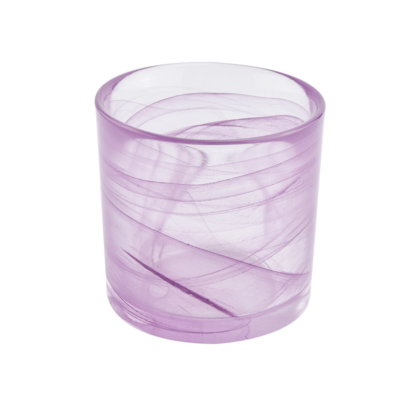 Baru reka bentuk silinder kaca ungu pemegang lilin dari gelas cerah