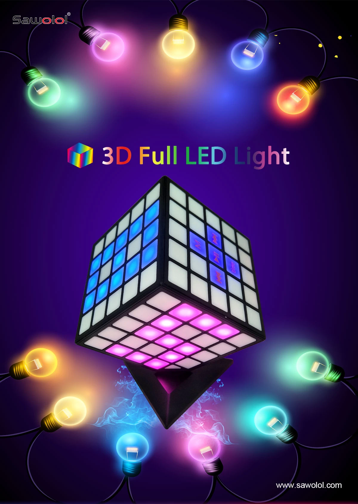 360도 전체 조명을 갖춘 큐브 LED 스피커