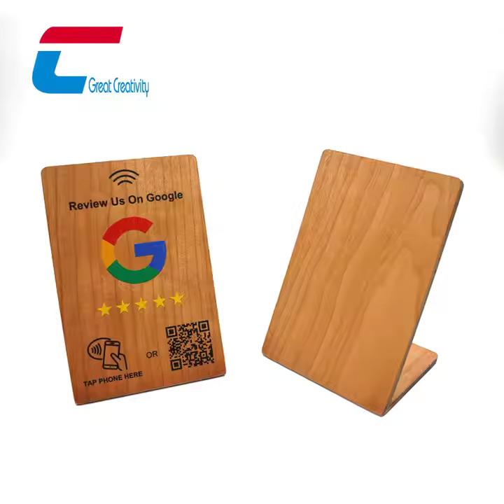 Google Review NFC Wood Stand y Pantalla de código QR