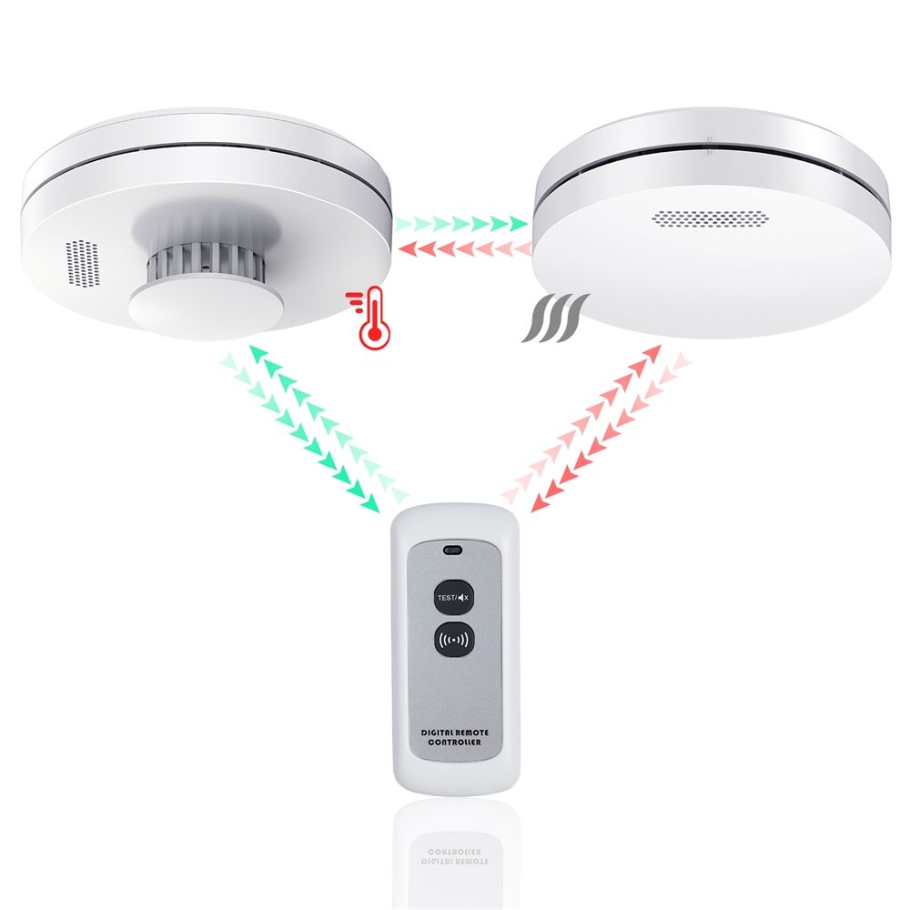 Home alarm system wireless interconnected smoke detector Interlinked smart remoter control Fire smoke alarm
