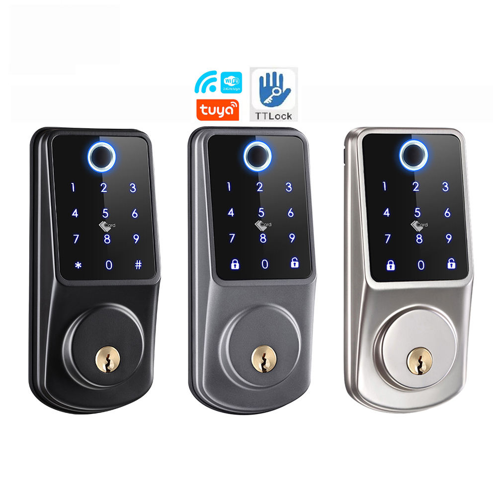 Tuya Wifi Keyless Keypad Finger Print Deadbolt Lock Маленький умный набор дверных замков с отпечатками пальцев