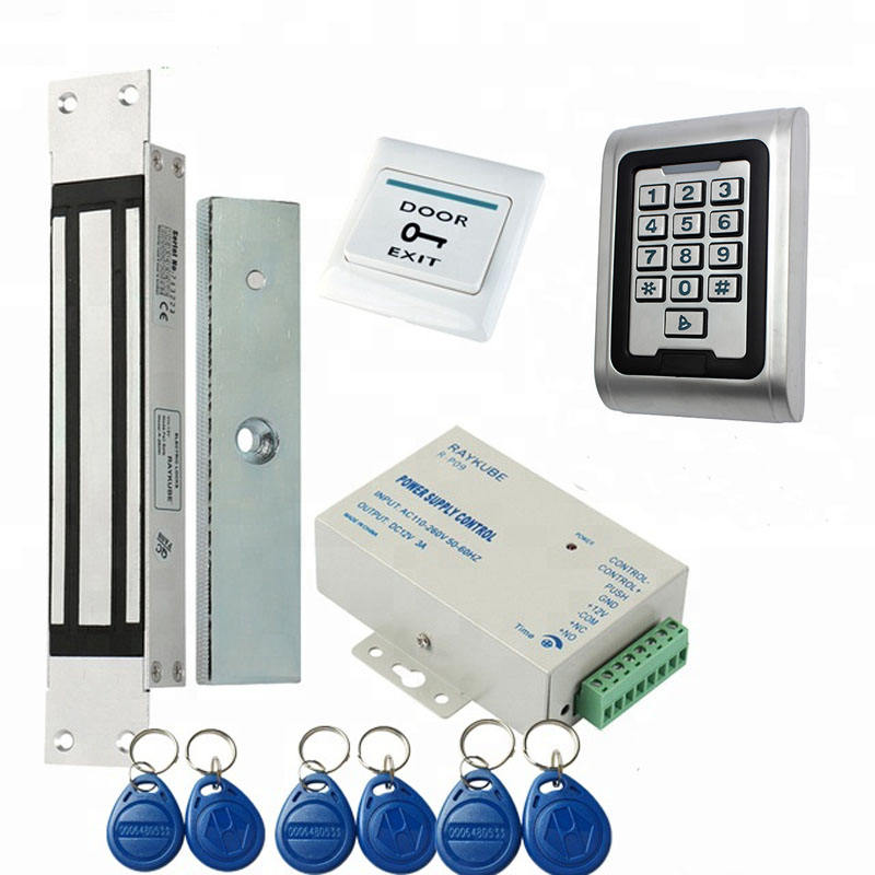 Kit sistema di controllo accessi serratura magnetica elettrica 180 kg / 280 kg  tastiera FRID in metallo  pulsante di uscita  portachiavi RFID