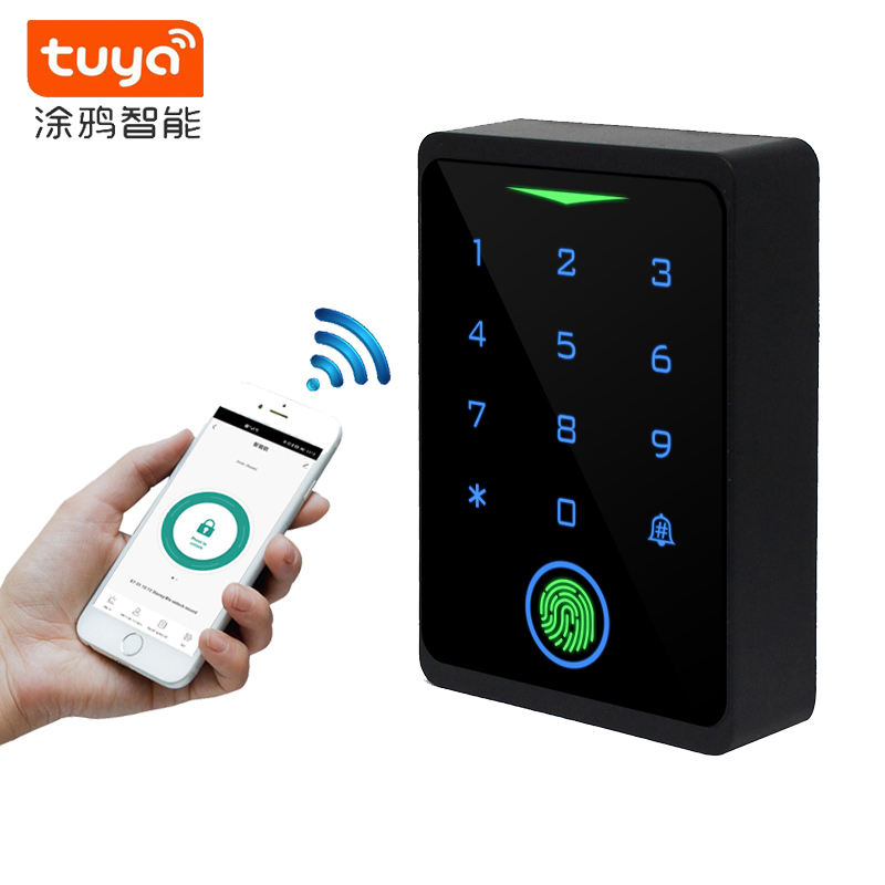 Android Tuya WiFi Wiegand RFID 125KHz Tarjeta EM Teclado táctil Timbre Controlador de acceso de huellas dactilares Sistema biométrico