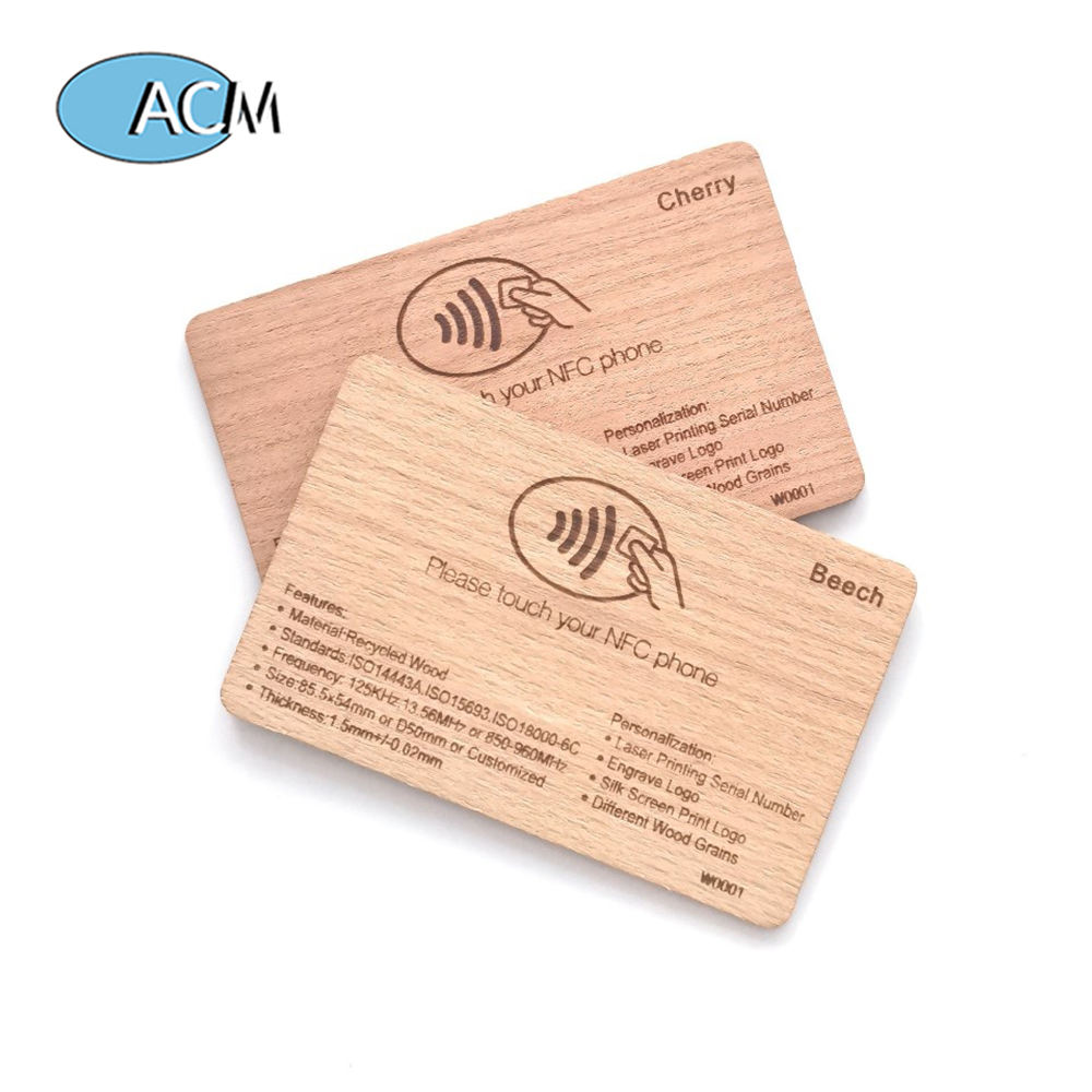 Carte de proximité de contrôle d'accès d'impression personnalisée cartes de visite en bois de bambou RFID ISO14443A carte-clé d'hôtel en bois NFC intelligente