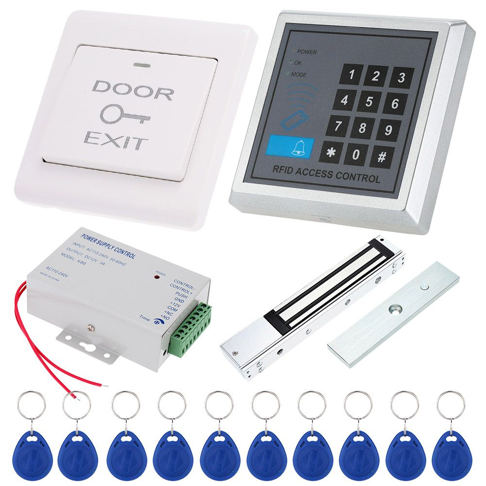 DIY Access Control 125KHz Rfid Keypad Access Control System Kit + Electronic Magnetic Door Lock + Power Supply + 10pcs Keys