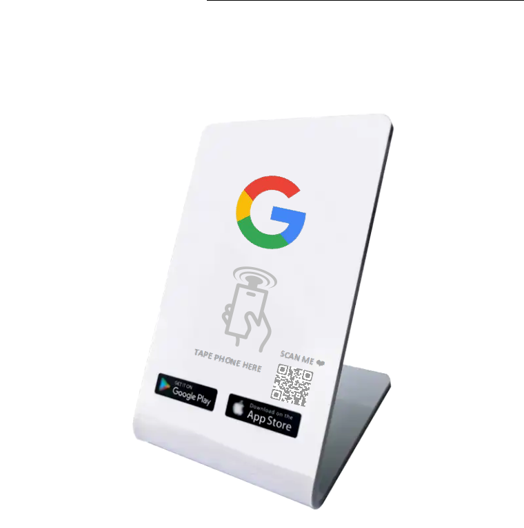Özelleştirilmiş Qr Kodu Google İnceleme Akrilik Nfc Standı Fotoselli NFC Ekranı Google incelemesi için Taranacak Uv 13.56mhz Menü Standı