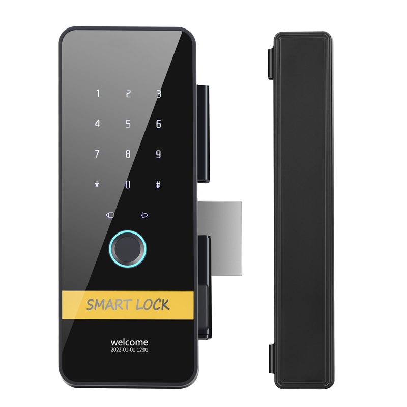 Codice carta RFID biometrico digitale senza cornice TTlock Serratura per porta in vetro con impronta digitale intelligente con chiave