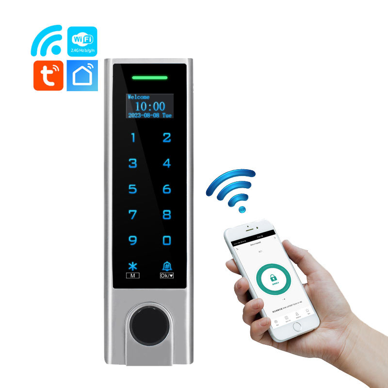 Intelligentes RFID-Zugangskontrollsystem, schlüsselloses digitales Tastatur-Türschloss mit OLED-Display, biometrischer Fingerabdruckleser