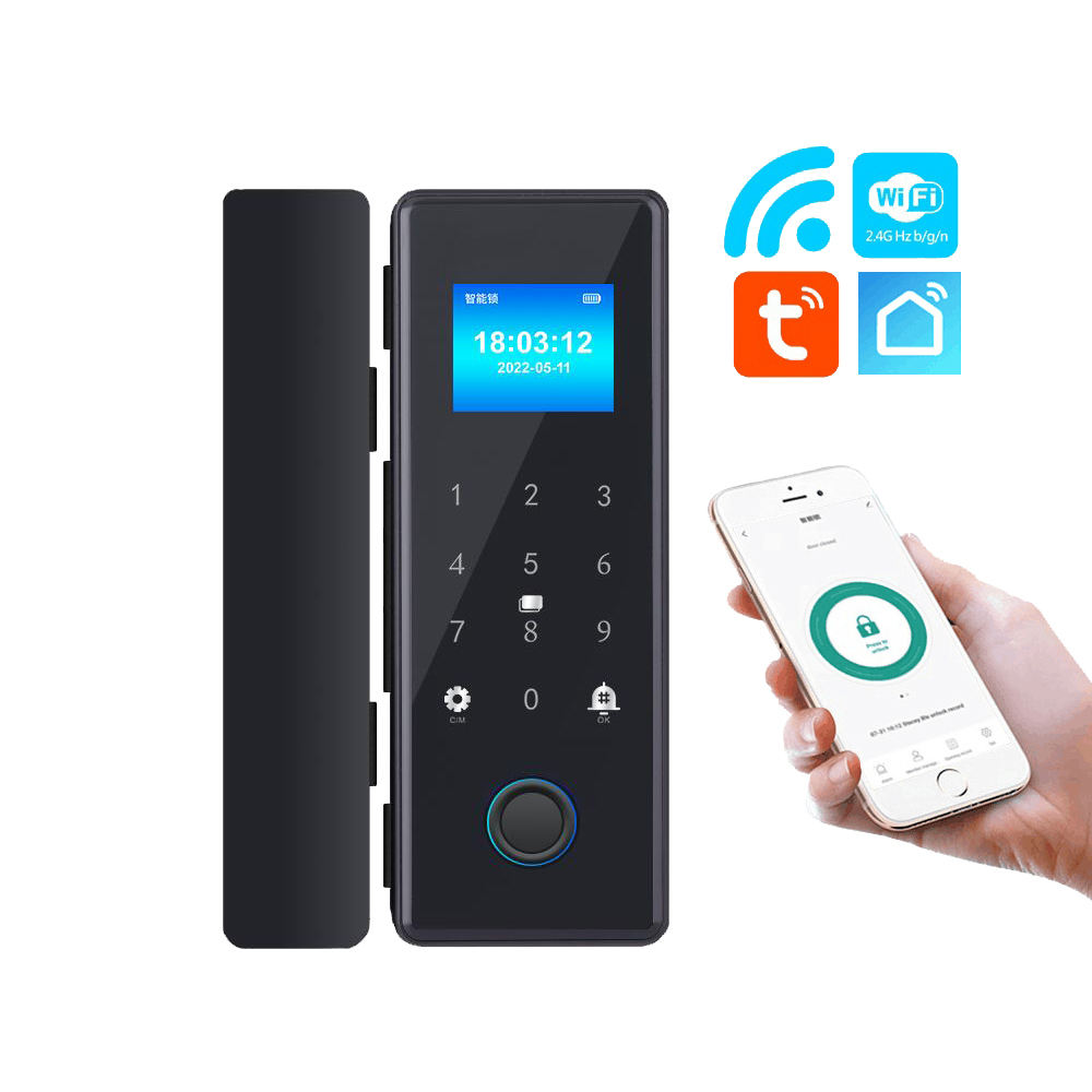 125KHz Wireless Proximity Card System, Digital Touch Keypad Access Control, Tuya WiFi Smart Glass Door Lock with Fingerprint