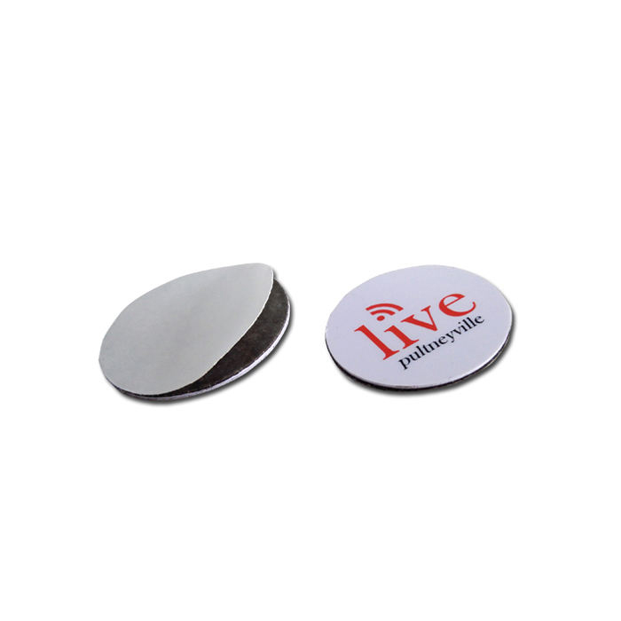 Etiqueta adhesiva NFC de gran tamaño de 70mm de diámetro, etiqueta adhesiva epoxi para ventana NFC de 13,56 MHz para menú de mesa