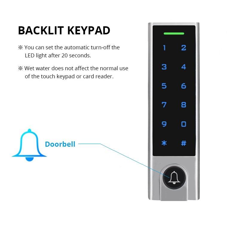 Newest Waterproof Digital Keypad Access Control,125KHz EM Card RFID System Touch screen Access control system with Doorbell