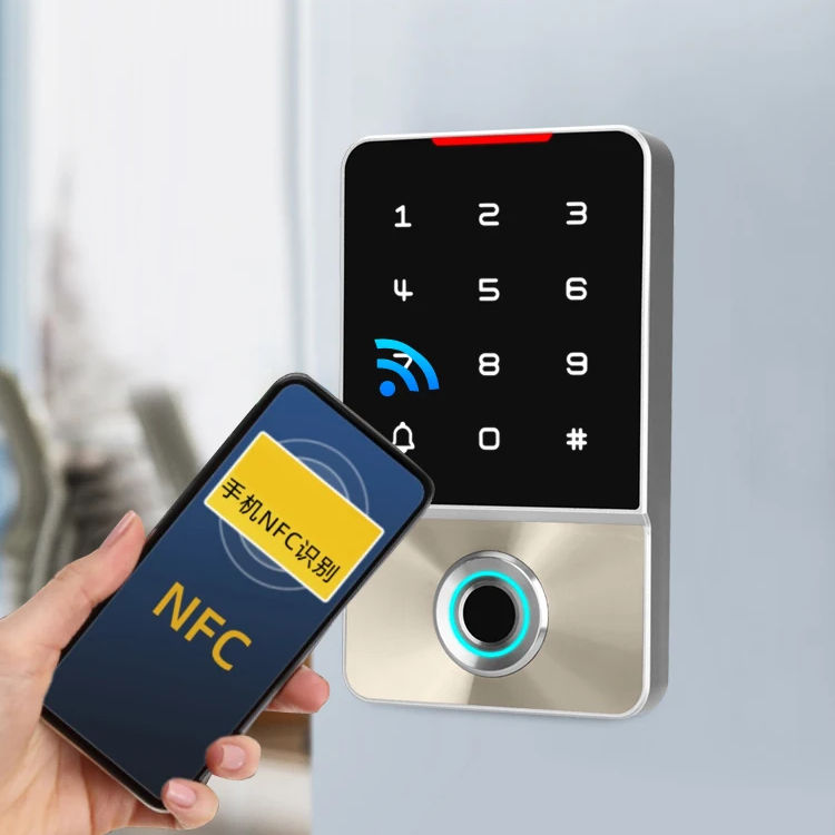 Productos biométricos del sistema del control de acceso de la puerta de la huella dactilar de la tarjeta del teléfono NFC del metal impermeable D5