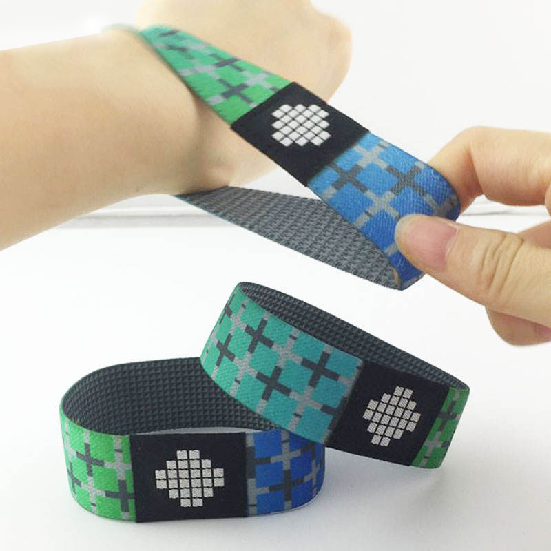 Bracelets extensibles en tissu polyester élastique à impression complète, prix d'usine, bracelet en tissu RFID