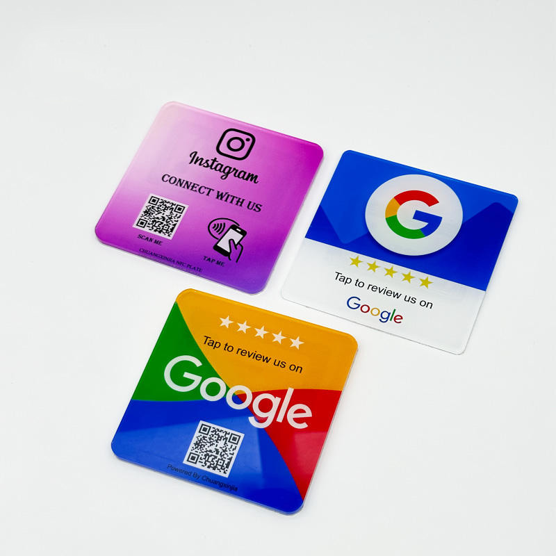 علامات قائمة لوحة الأكريليك NFC القابلة للبرمجة، بطاقة أكريليك مخصصة لمراجعة Google، NFC NFC