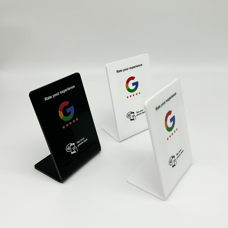 Özel Baskı Akrilik NFC Masa Teşhir Standı Restoran NFC Google İnceleme NFC Standı