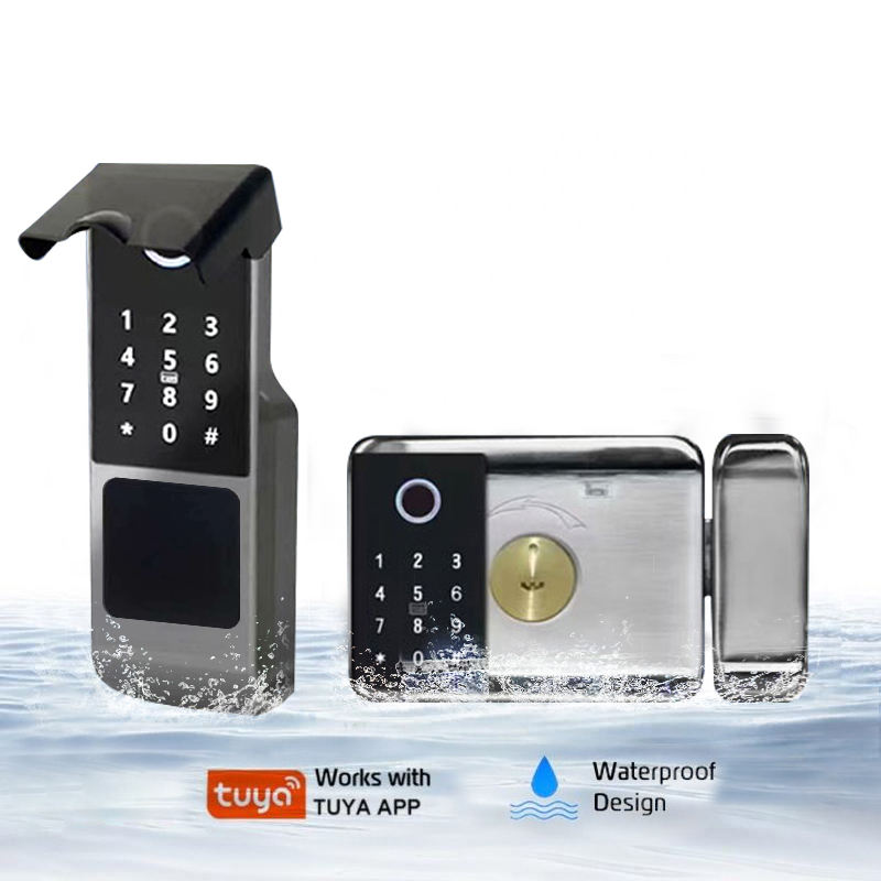 electric double side fingerprint rim lock IP66 waterproof outdoor smart lock biometric for outdoor gate