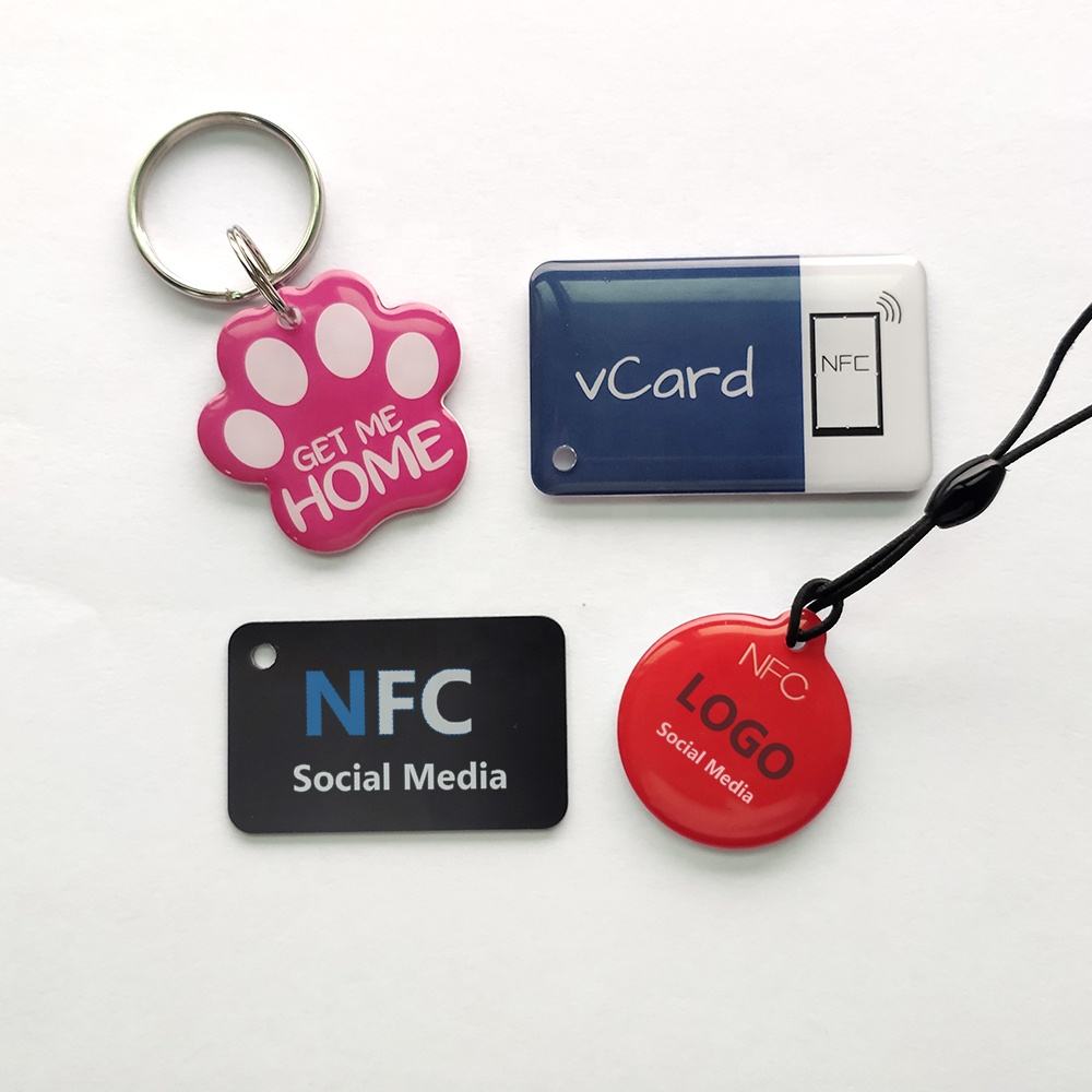 Free sample epoxy keychains RFID NFC keyfob epoxy tag for sharing social media and access control card