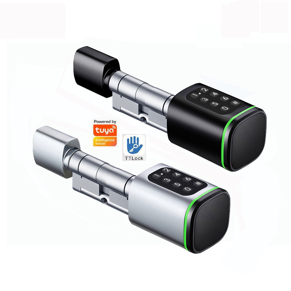 Euro Standard Smart Cylinder with TTlock Tuya Bluetooth Adjustable Cylinder Size Electronic Password Card Key Smart Lock